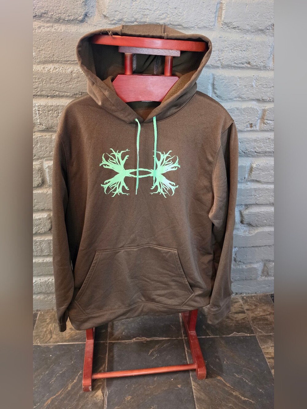Men's Antler Under Armour Brown Hoodie with Teal Or Mint Green Graphic 2XL
